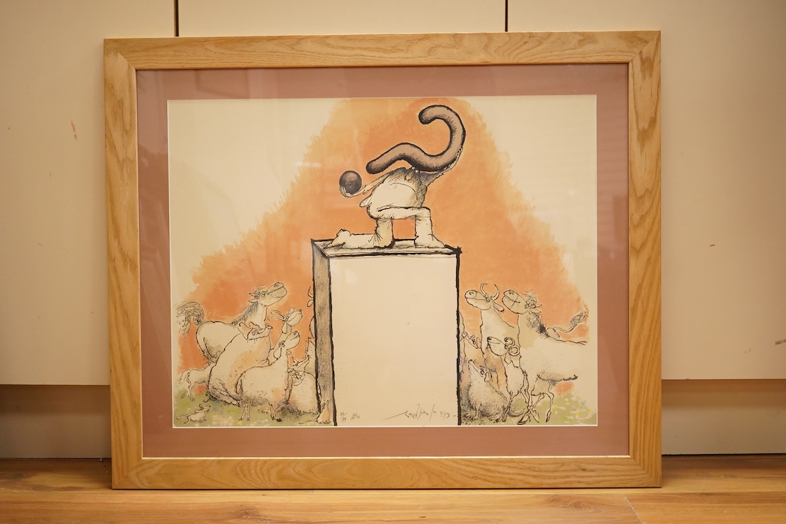 Ronald Searle (1920-2011), ‘Atlas’, signed and dated ‘79 in pencil, limited edition 25/99, Michel Casse, Litho-Paris stamped, colour lithograph, 49 x 63cm